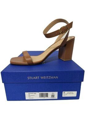 Stuart Weitzman Nearlybare Sandals-Sz 10-Tan Brown Block Heel Leather NEW IN BOX